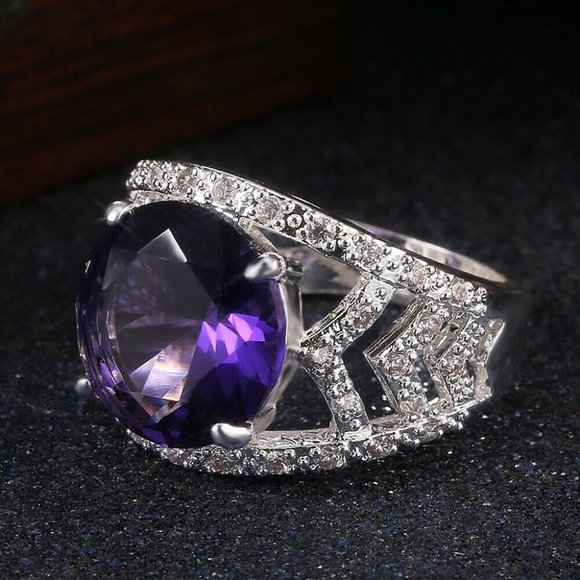 Gorgeous 925 Silver Wedding Amethyst   Ring New - Picture 6 of 6